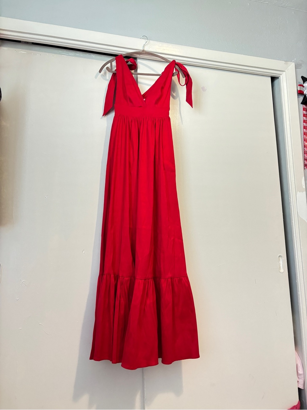 miami Red Tie-Shoulder V-Neck Maxi Dress